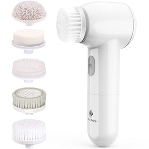 Facial Cleansing Brush, MiroPure Ｗaterproof Face Spin Brush Set with 5 Brush Heads, Rechargeable Exfoliating Face Brush for Gentle Exfoliation, Deep Scrubbing and Massaging（White）