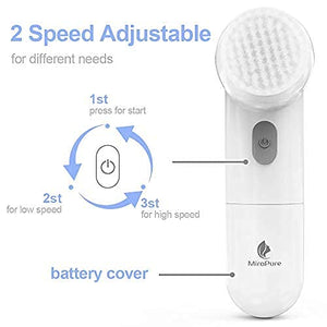 Facial Cleansing Brush, MiroPure Ｗaterproof Face Spin Brush Set with 5 Brush Heads, Rechargeable Exfoliating Face Brush for Gentle Exfoliation, Deep Scrubbing and Massaging（White）